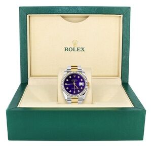 Rolex Men's Gold and Silver Watch with Blue Dial